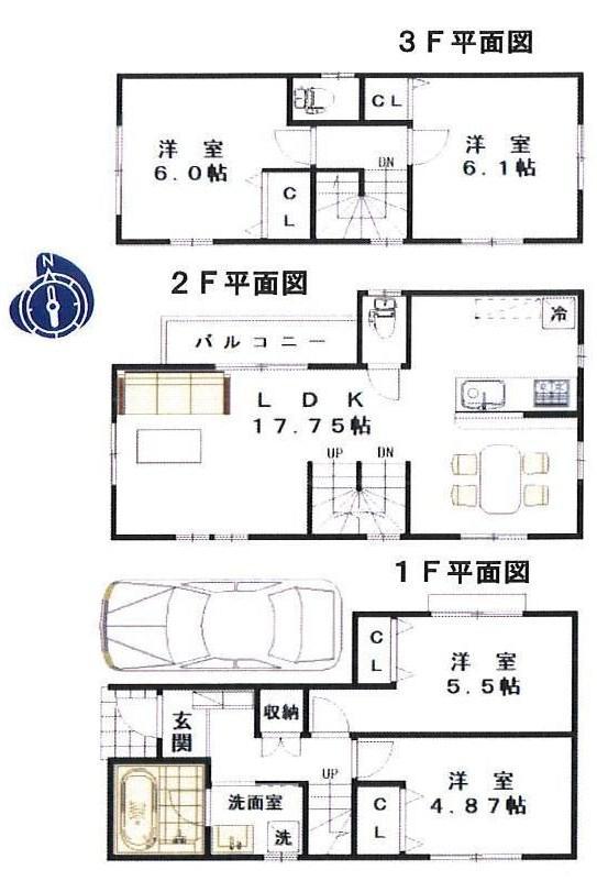 Floor plan. (Building 2), Price 51,800,000 yen, 4LDK, Land area 63.66 sq m , Building area 90.51 sq m