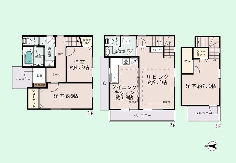 Floor plan. 46 million yen, 3LDK, Land area 73.56 sq m , Building area 88.59 sq m