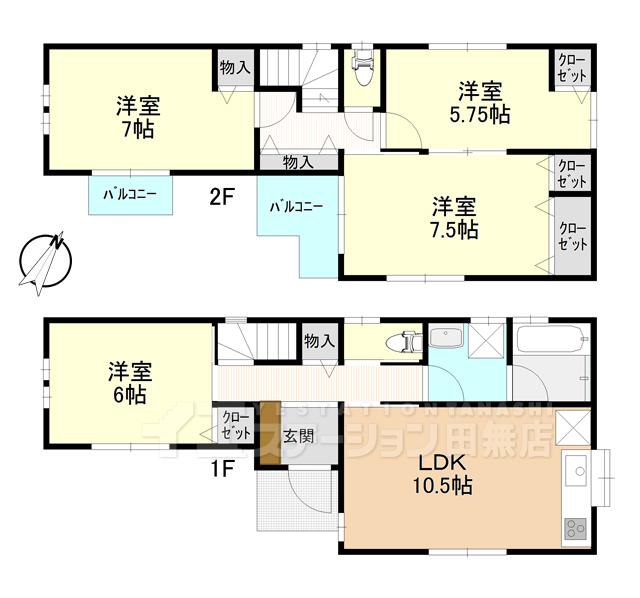 Floor plan. 49,800,000 yen, 4LDK, Land area 89.32 sq m , Building area 88.29 sq m 2 Building Floor