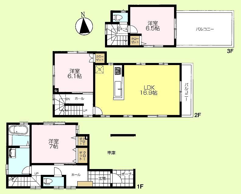 Floor plan. (1 Building), Price 56,800,000 yen, 3LDK, Land area 75.14 sq m , Building area 104.48 sq m