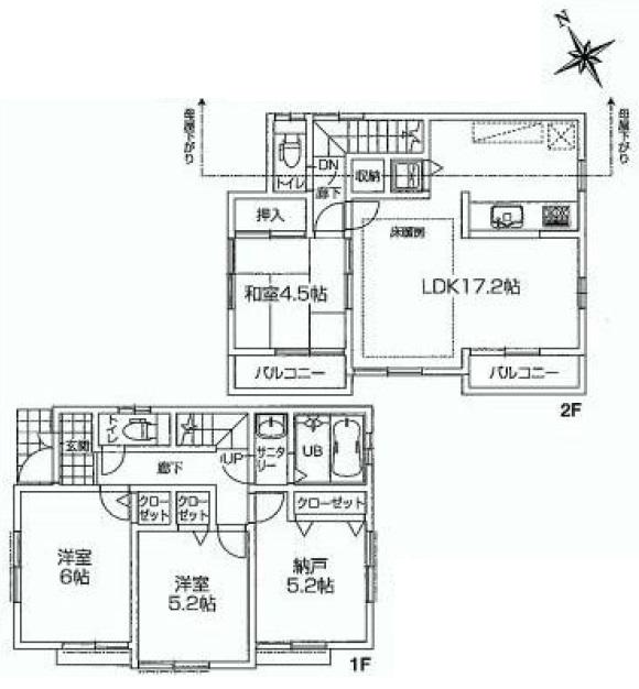Floor plan. 49,800,000 yen, 4LDK, Land area 89.84 sq m , Building area 88.6 sq m