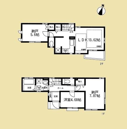 Floor plan. (Building 2), Price 43,500,000 yen, 3LDK, Land area 69.9 sq m , Building area 74.52 sq m