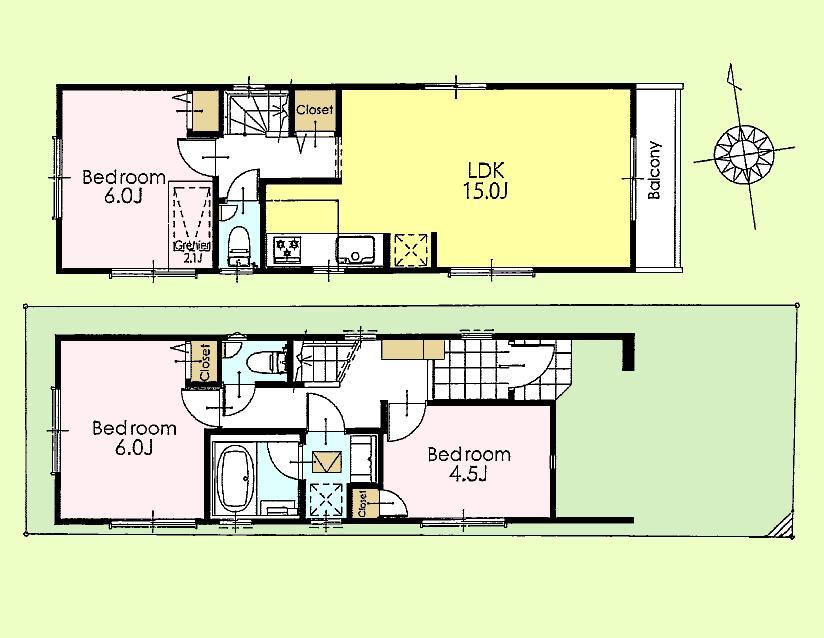 Building plan example (floor plan). Building plan example (B compartment) 3LDK, Land price 35 million yen, Land area 64.91 sq m , Building price 13.8 million yen, Building area 71.34 sq m