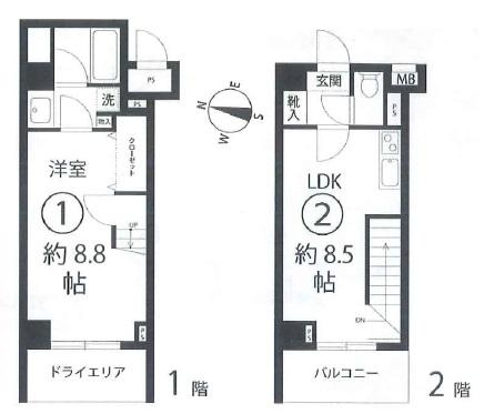 Floor plan. 1LDK, Price 28.5 million yen, Occupied area 45.07 sq m , Balcony area 4.03 sq m