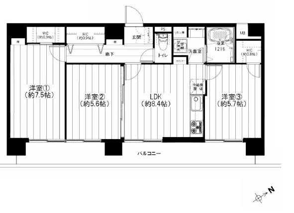 Floor plan. 3LDK, Price 31,900,000 yen, Occupied area 63.48 sq m , Balcony area 13.2 sq m