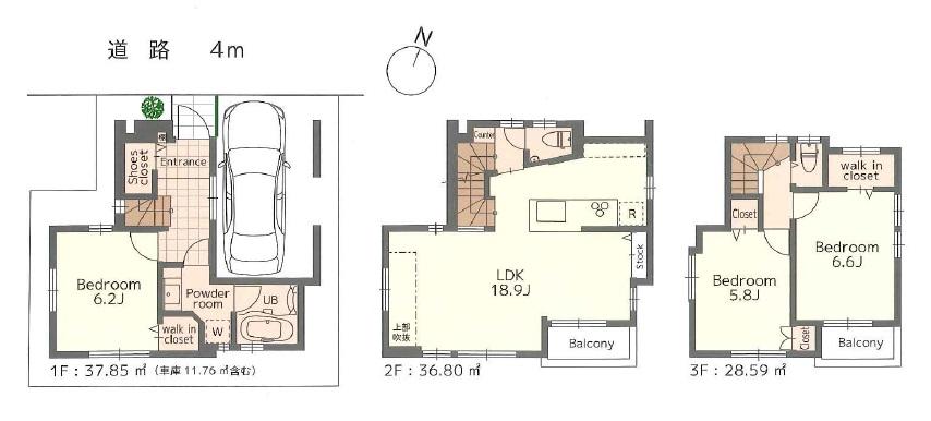 Floor plan. 58,800,000 yen, 3LDK, Land area 64.19 sq m , Building area 103.24 sq m