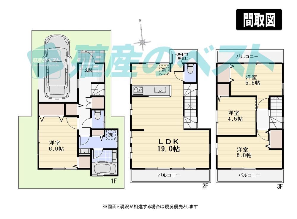 Floor plan. (A Building), Price 52,800,000 yen, 4LDK, Land area 74.19 sq m , Building area 97.7 sq m