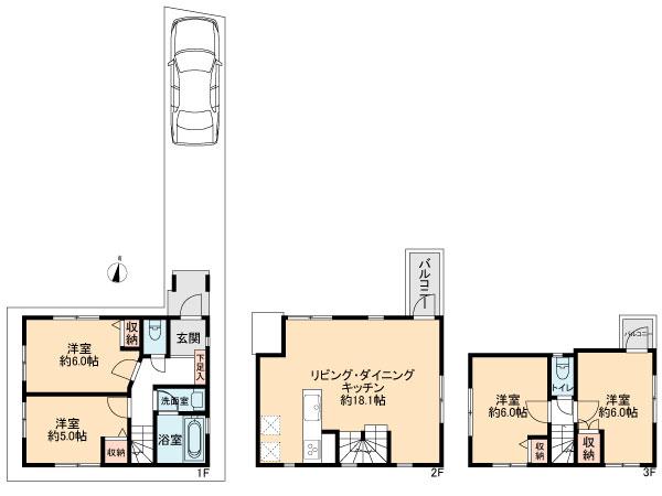 Building plan example (floor plan). Building plan example (B compartment) 4LDK, Land price 34,500,000 yen, Land area 66.93 sq m , Building price 15.3 million yen, Building area 89.07 sq m