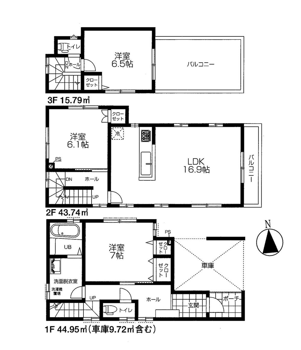 Floor plan. (1 Building), Price 56,800,000 yen, 3LDK, Land area 75.14 sq m , Building area 104.48 sq m