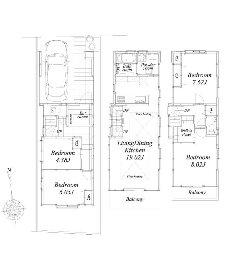 Floor plan. 53,800,000 yen, 4LDK, Land area 75.52 sq m , Building area 105.57 sq m