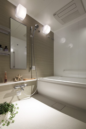 Bathing-wash room.  [Bathroom] It straddles high was kept low, Adopted is likely to low-floor type tub and out of the bathtub.