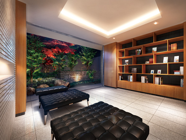 Shared facilities.  [Garden lounge filled with intimate air] The back of the gallery corridor, Garden lounge has provided. here, Such like a cozy den, Space filled with intimacy. Deepen the peace is a large sofa, Large through a window of the line of sight of the former, Green inner garden for us Mase pleasure the eye to change the nuances in every season. In waiting, Your chat, Or diversion to, It will be bring the when have enough full. (Rendering)