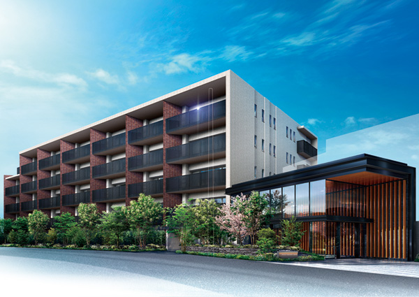 Buildings and facilities. Central Yonchome the quiet residential area spread. "Atlas Nakano the center", Harmonize around the cityscape, It will be born wearing a gentle presence. Lush greenery that decorate the site with moisture. Worthy of the mansion of permanent residence, Form of less intimidating five-story. And the facade, Played a vivid contrast is white and brown tile, It will portray a dignified personality. (Exterior view)