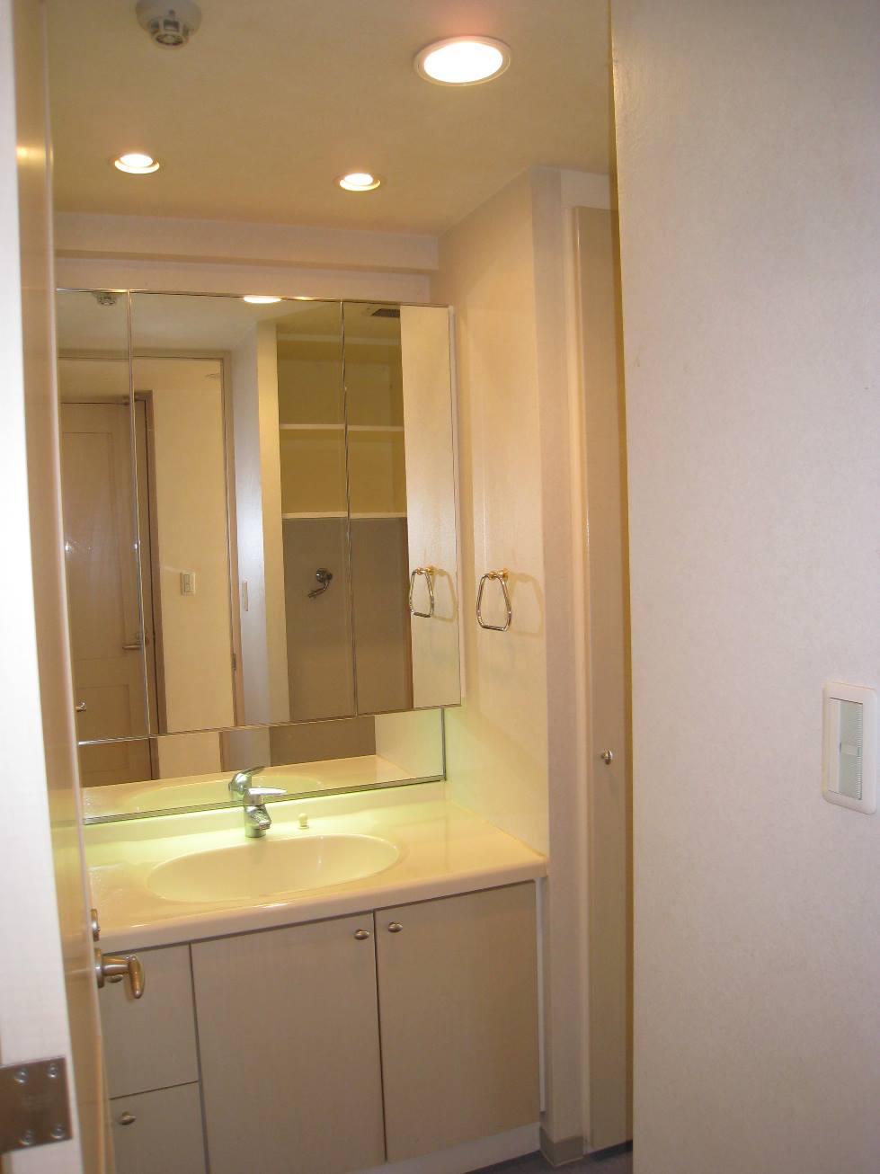 Wash basin, toilet. Washroom