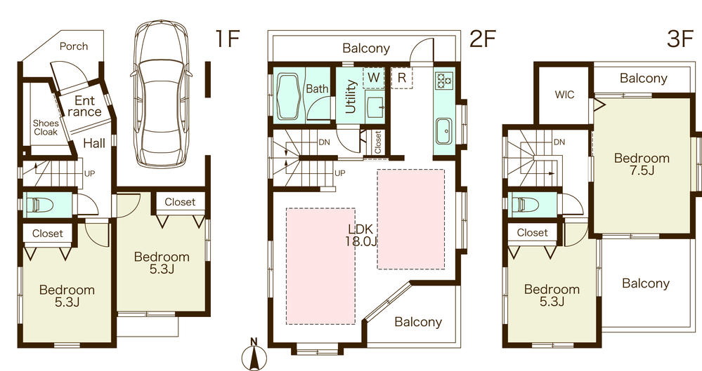 Floor plan. 57,800,000 yen, 4LDK, Land area 70.01 sq m , Building area 116.86 sq m LDK 18 tatami mats Three-sided balcony Shoes cloak rooms