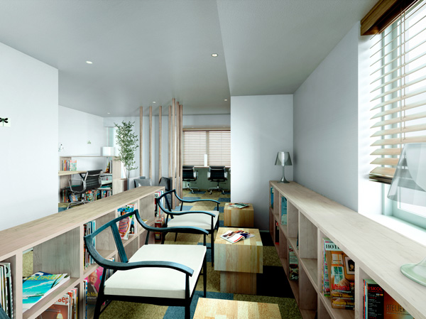 Shared facilities.  [Library that can be used like a study] Enjoy reading, Etc. or to those examined by bringing a personal computer, You can use it as your own study. (Library Rendering)