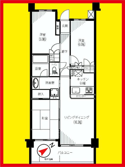 Floor plan. 3LDK, Price 44,800,000 yen, Occupied area 68.24 sq m , Balcony area 10.3 sq m