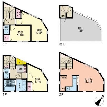 Floor plan. 45,800,000 yen, 3LDK, Land area 33.9 sq m , Building area 80.77 sq m