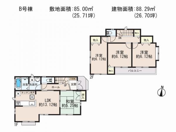 Floor plan. 48,800,000 yen, 4LDK, Land area 85 sq m , Building area 88.29 sq m