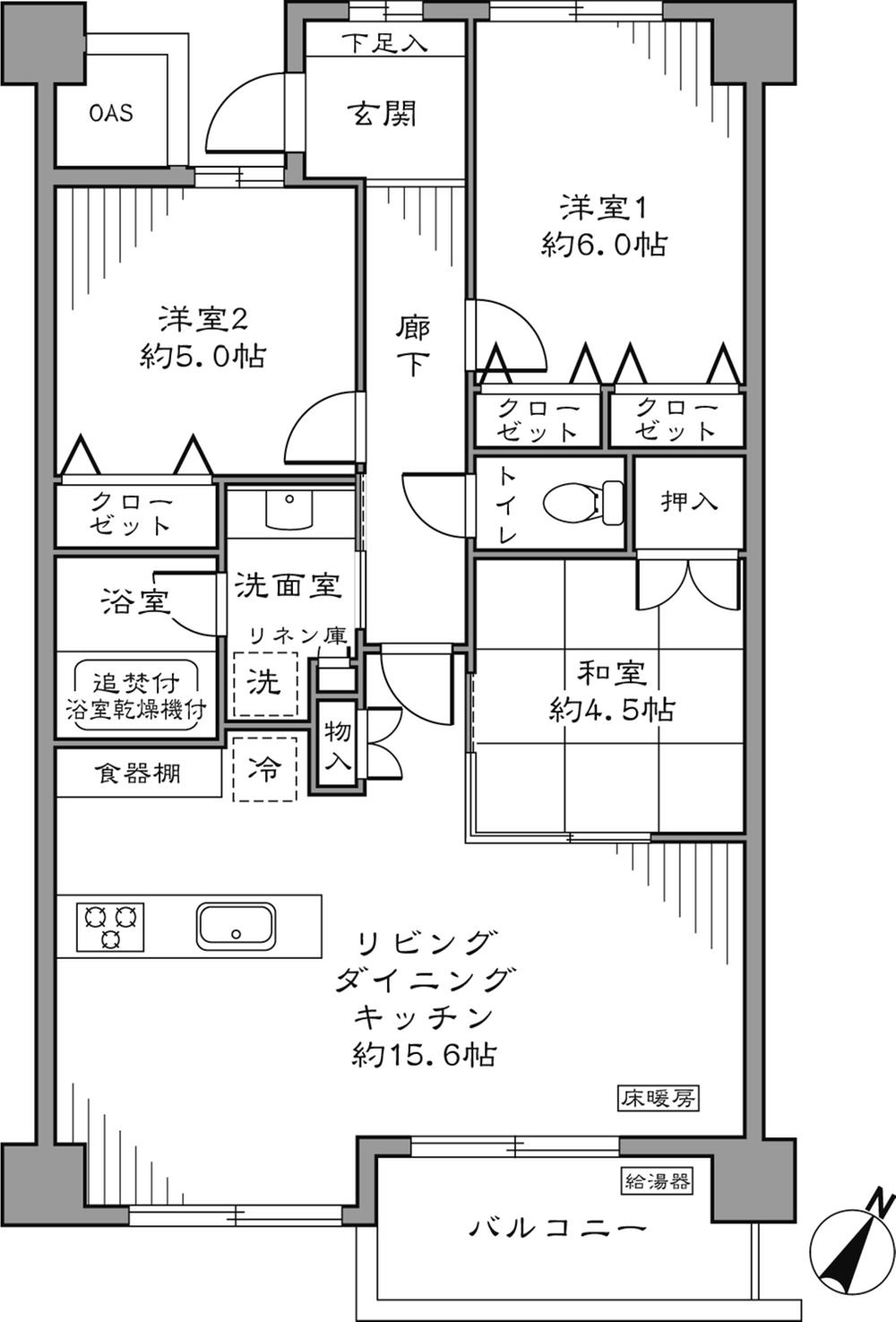 Floor plan. 3LDK, Price 46,800,000 yen, Occupied area 68.22 sq m , 3LDK of balcony area 5.33 sq m 68 square meters