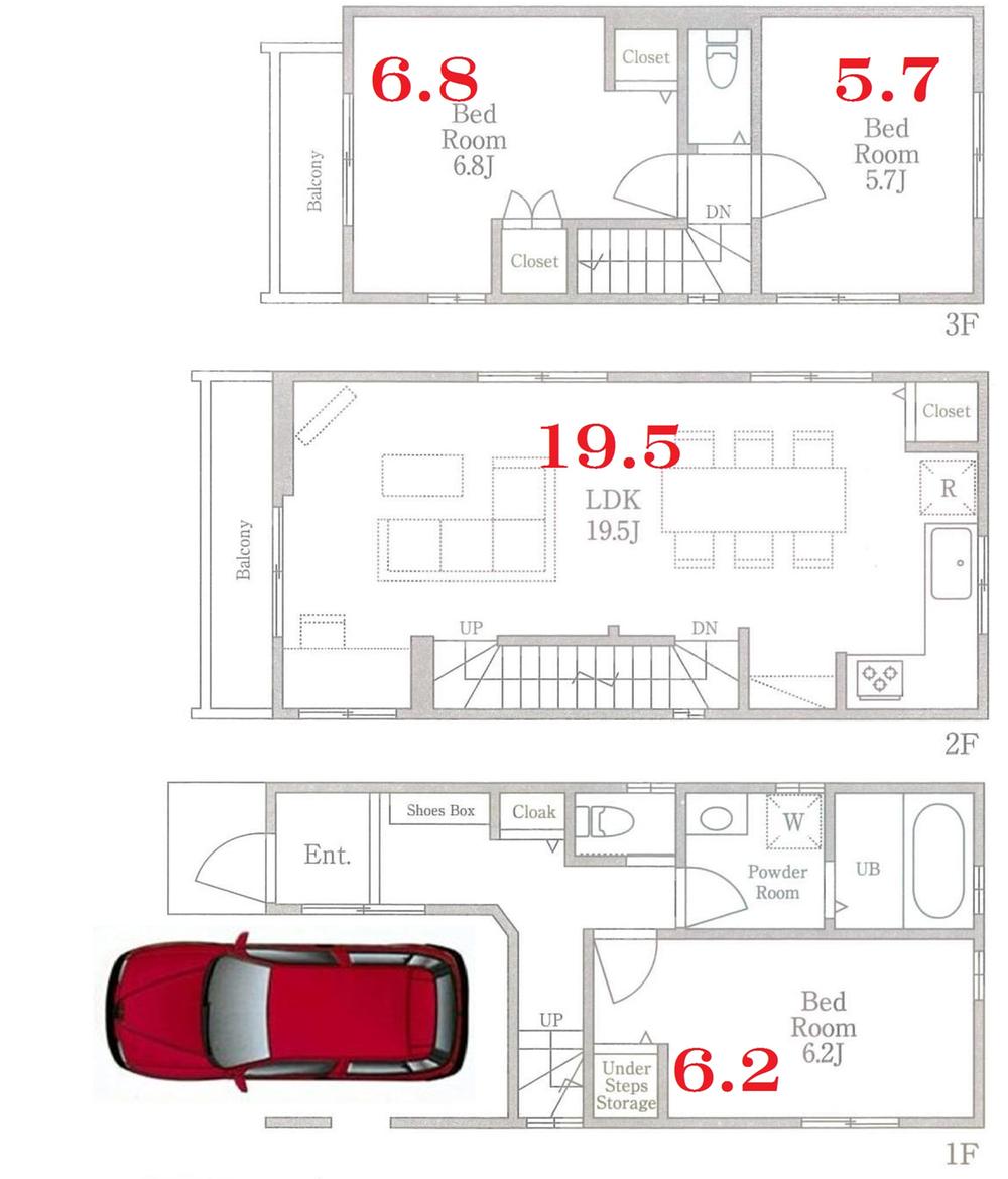 Floor plan. (A Building), Price 53,800,000 yen, 3LDK, Land area 60 sq m , Building area 90.98 sq m