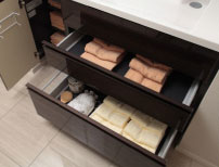Bathing-wash room. Washbasin storage