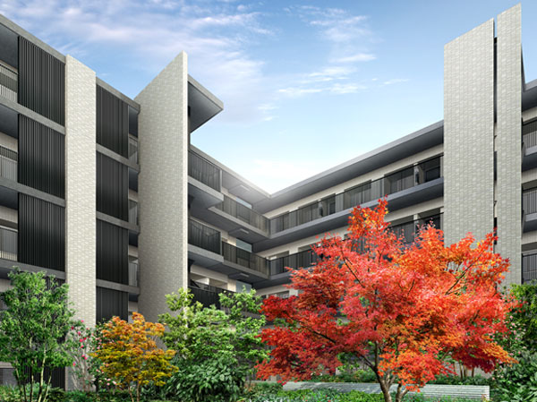 Shared facilities.  [Representation of the modern dry landscape, Courtyard of peace] The concept of "hospitality of Jing", Representation of the modern dry landscape arranged a variety of trees and taste some stone steps, such as deciduous and evergreen "Four Seasons Garden". Within the garden, Planting Acer palmatum that becomes a symbol tree. Garden to change the color for each season, You me gently tell the moisture of the four seasons for those who live. (Four Seasons Garden Rendering)