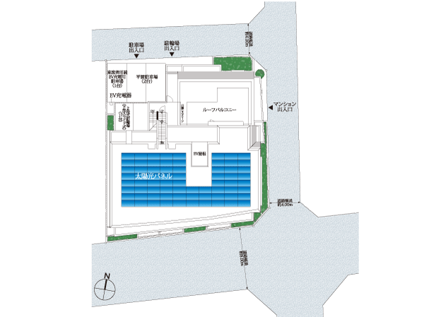Buildings and facilities. "Seas Garden Nakano" is, South of shaping site ・ North ・ Open-minded corner location of the three-way road that three directions of the east side is facing the road. ventilation ・ Not only blessed with lighting, You can keep the space between surrounding buildings, Also it has excellent privacy of. (Site layout)
