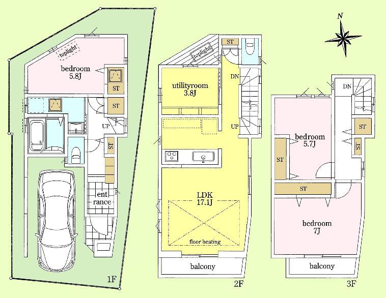 Floor plan. 52,800,000 yen, 3LDK + S (storeroom), Land area 67.43 sq m , Building area 112.19 sq m