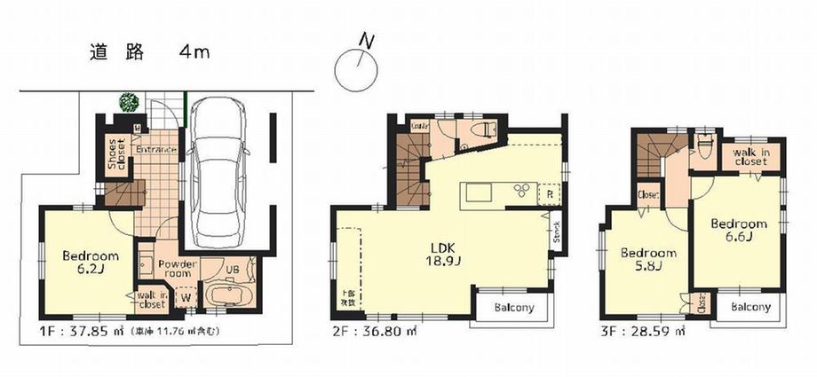 Floor plan. 58,800,000 yen, 3LDK, Land area 64.19 sq m , Building area 91.48 sq m
