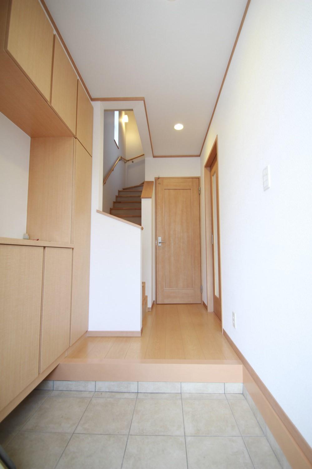 Entrance. You can leisurely wear off of shoes in a wide doorway, Also, The shoe closet can hold a lot of shoes.