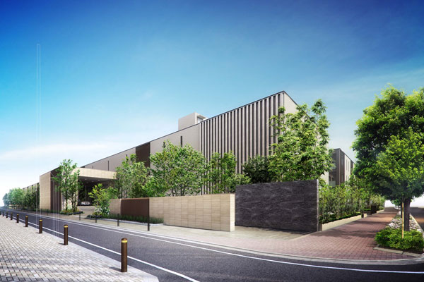 Features of the building.  [Exterior - Rendering]  ※ Rendering of the web is, Which was raised drawn based on drawing, In fact the different. Planting, And it has not been drawn on the assumption the state at the time of a particular season or your tenants. Guttering, Air conditioning, Outdoor unit, Water heater, TV antenna, Because there is equipment, etc. that have not been reproduced mansion nameplate, etc., Please check again in the brochure, etc.. Secondary road ・ Building, etc., we have simplified.