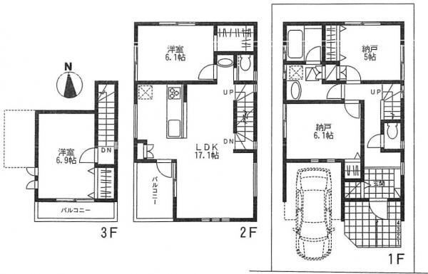 Floor plan. 61,300,000 yen, 4LDK, Land area 82.36 sq m , Building area 108.05 sq m