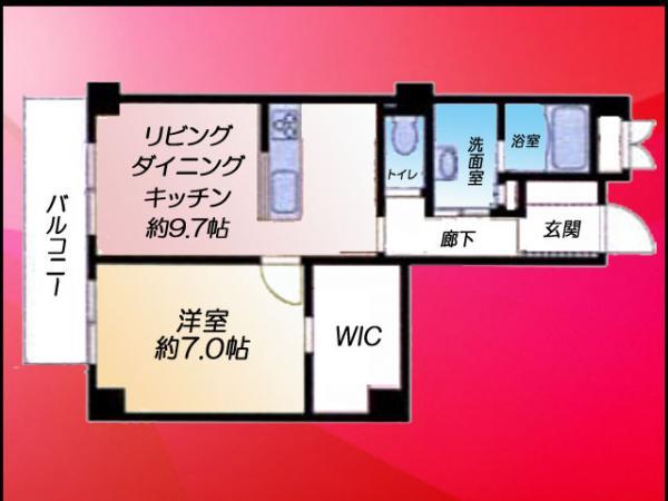 Floor plan. 1LDK, Price 31,800,000 yen, Occupied area 48.76 sq m , Balcony area 6.48 sq m