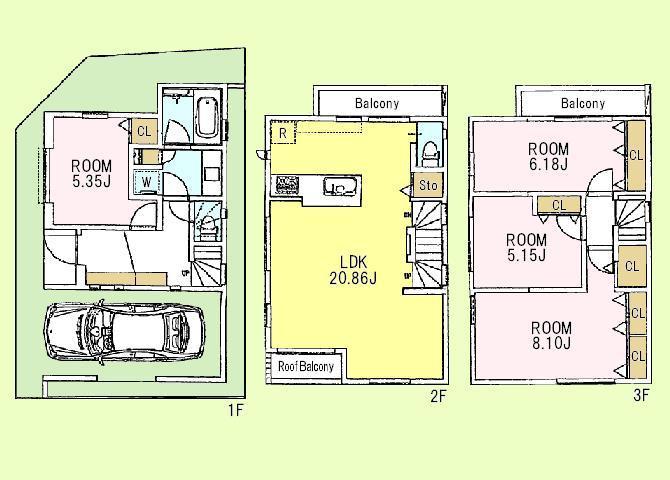 Floor plan. (A Building), Price 66,800,000 yen, 4LDK, Land area 64.52 sq m , Building area 116.67 sq m