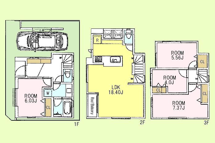 Floor plan. (B Building), Price 59,800,000 yen, 4LDK, Land area 60.01 sq m , Building area 101.33 sq m
