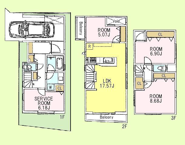 Floor plan. (C Building), Price 55,800,000 yen, 3LDK+S, Land area 67.16 sq m , Building area 114.31 sq m