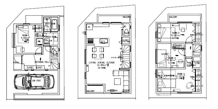 Floor plan. (A Building), Price 66,800,000 yen, 4LDK, Land area 64.52 sq m , Building area 102.79 sq m