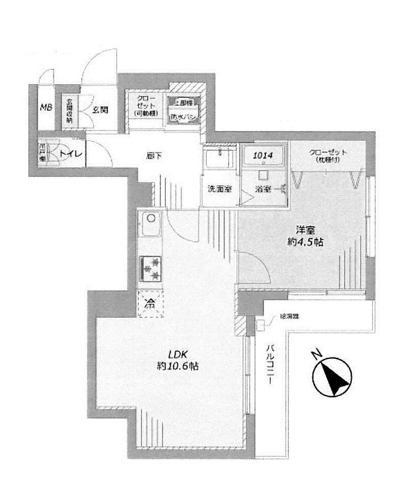 Floor plan. 1LDK, Price 21,980,000 yen, Occupied area 38.07 sq m , Balcony area 4.86 sq m