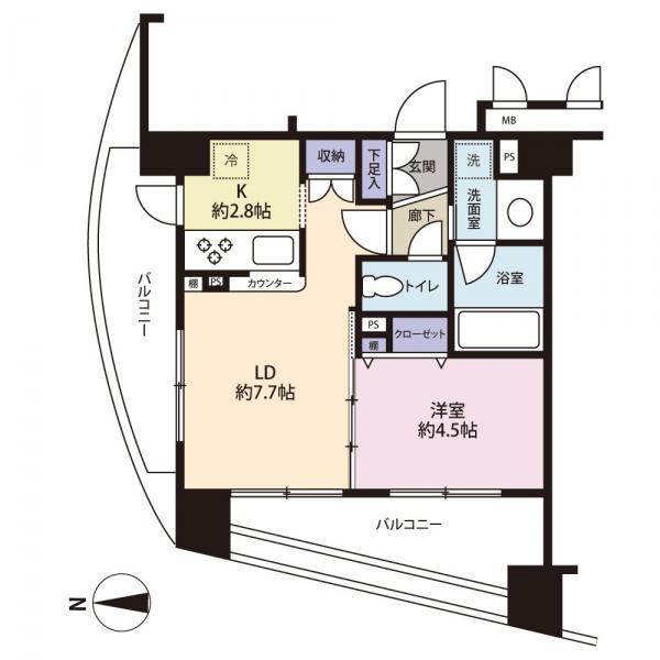 Floor plan. 1LDK, Price 24,900,000 yen, Footprint 36 sq m , Balcony area 14.67 sq m