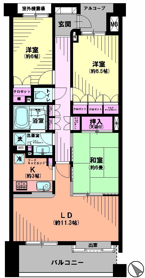 Floor plan. 3LDK, Price 43,800,000 yen, Occupied area 76.72 sq m , Balcony area 11.59 sq m Floor