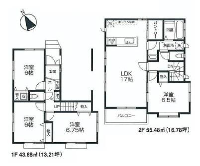 Floor plan. (1 Building), Price 52,500,000 yen, 4LDK, Land area 95.25 sq m , Building area 99.16 sq m
