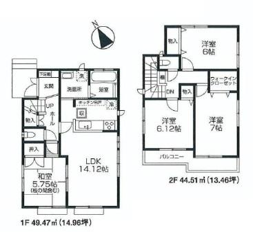 Floor plan. (Building 2), Price 47,800,000 yen, 4LDK, Land area 108.03 sq m , Building area 93.98 sq m