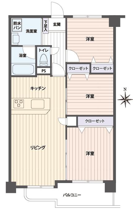 Floor plan. 3LDK, Price 22,800,000 yen, Occupied area 64.33 sq m , Balcony area 7.97 sq m