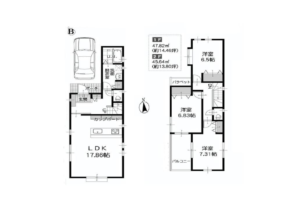 Floor plan. Price 44,800,000 yen, 3LDK, Land area 87.41 sq m , Building area 93.46 sq m