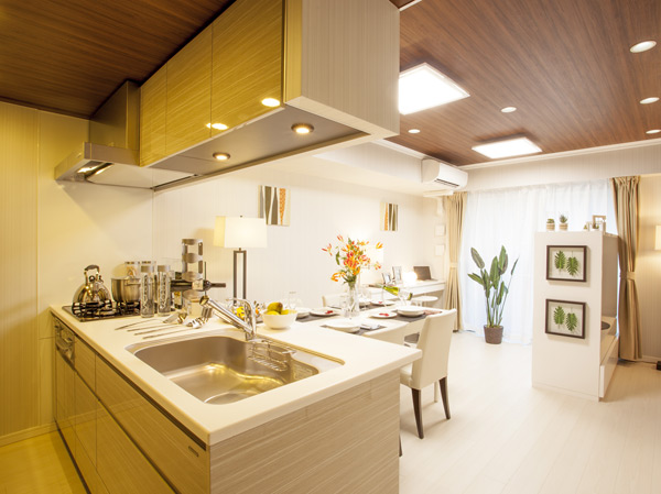Room and equipment. Adopting the artificial marble in the kitchen counter. Slide storage and Sankuchi glass top stove, etc., We seek to live ease in well-equipped. (kitchen / Model Room B1t type)