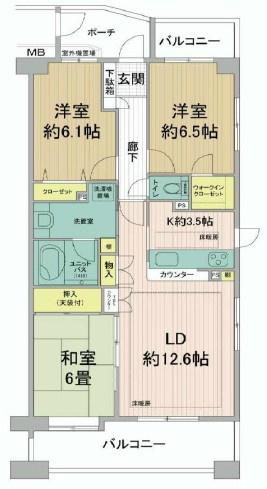 Floor plan. 3LDK, Price 31,800,000 yen, Footprint 75.6 sq m , Balcony area 18.17 sq m