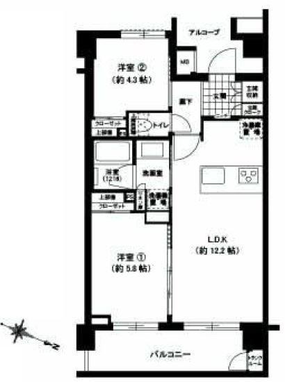 Floor plan. 2LDK, Price 36,900,000 yen, Occupied area 50.45 sq m , Balcony area 7.65 sq m