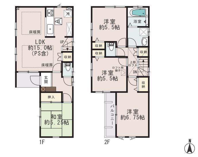 Floor plan. (Building 2), Price 46,900,000 yen, 4LDK, Land area 81.22 sq m , Building area 91.33 sq m