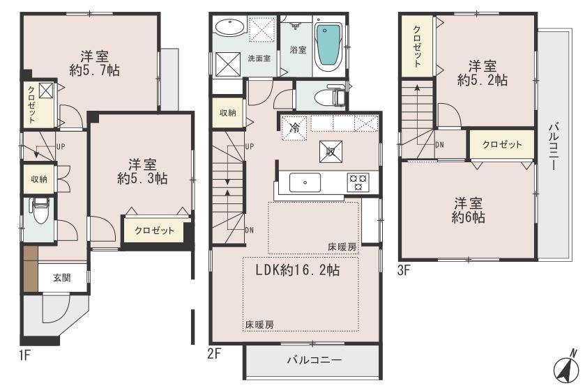 Floor plan. (Building 2), Price 56,800,000 yen, 4LDK, Land area 75.09 sq m , Building area 92.94 sq m